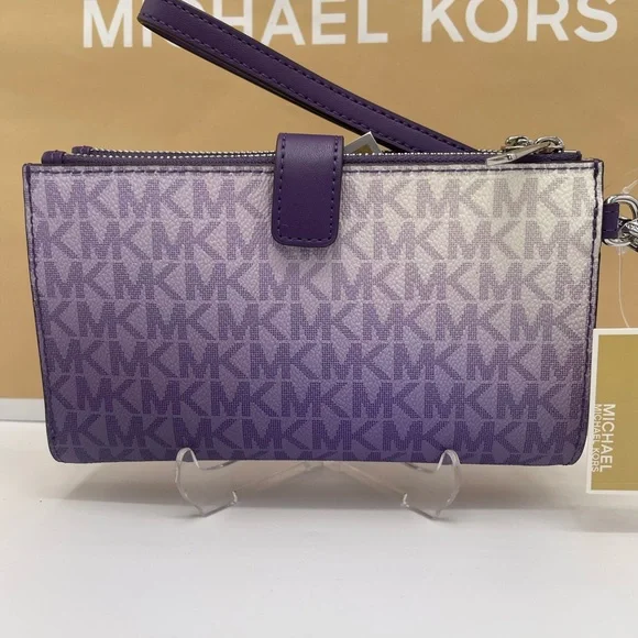 MICHAEL KORS Jet Set Lg Ombré Sign Logo Double Zip Wristlet Phone 
Dark Purple - Picture 5 of 16